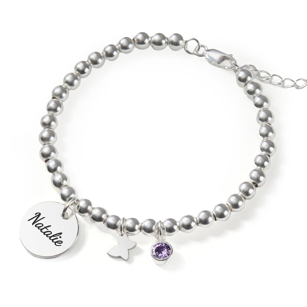Personalized Round Name Pendant Bracelet with Birthstone – Adjustable Nickel-Free Kids Jewelry