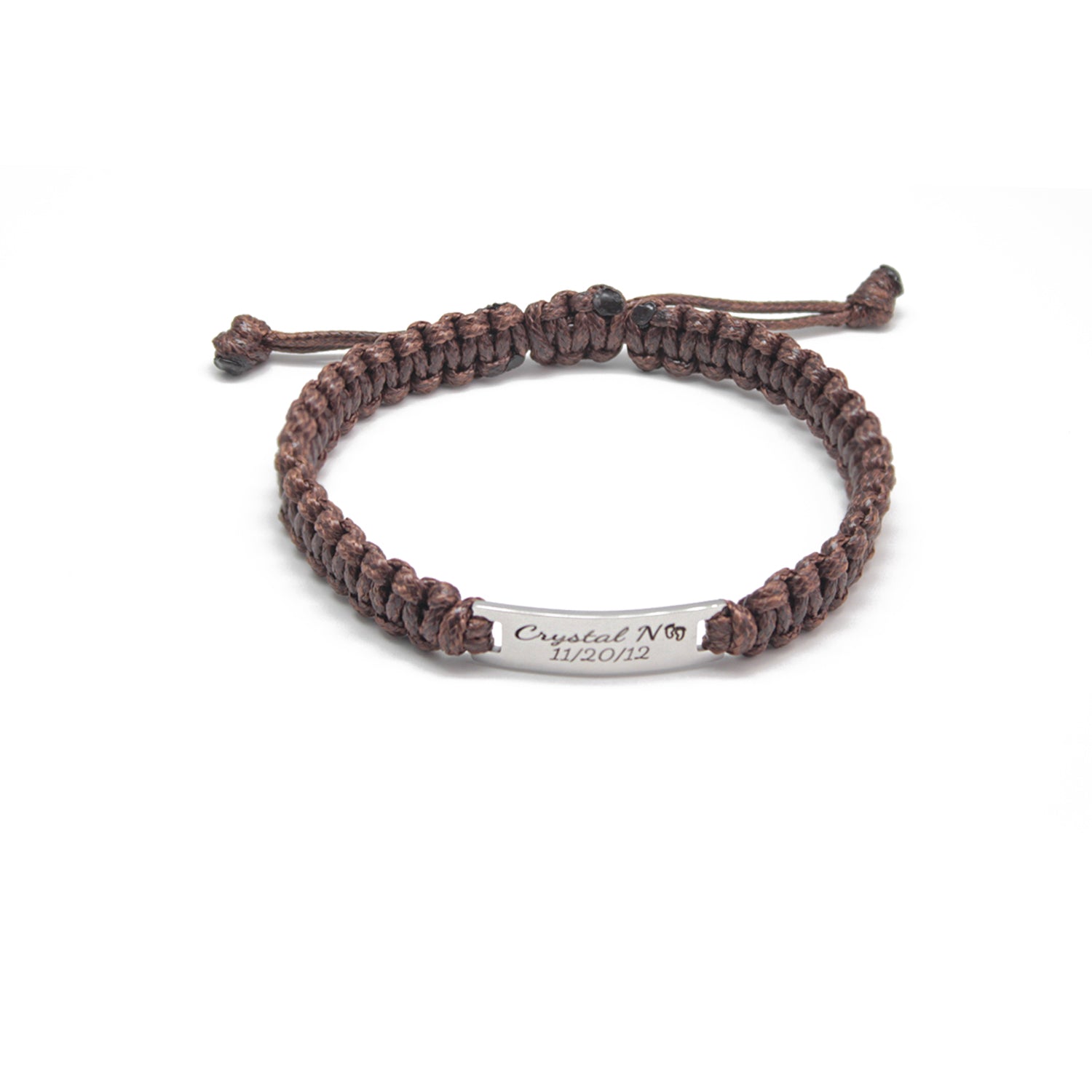 Personalized Men’s Leather Braided Bracelet – Engraved Stainless Steel Plate