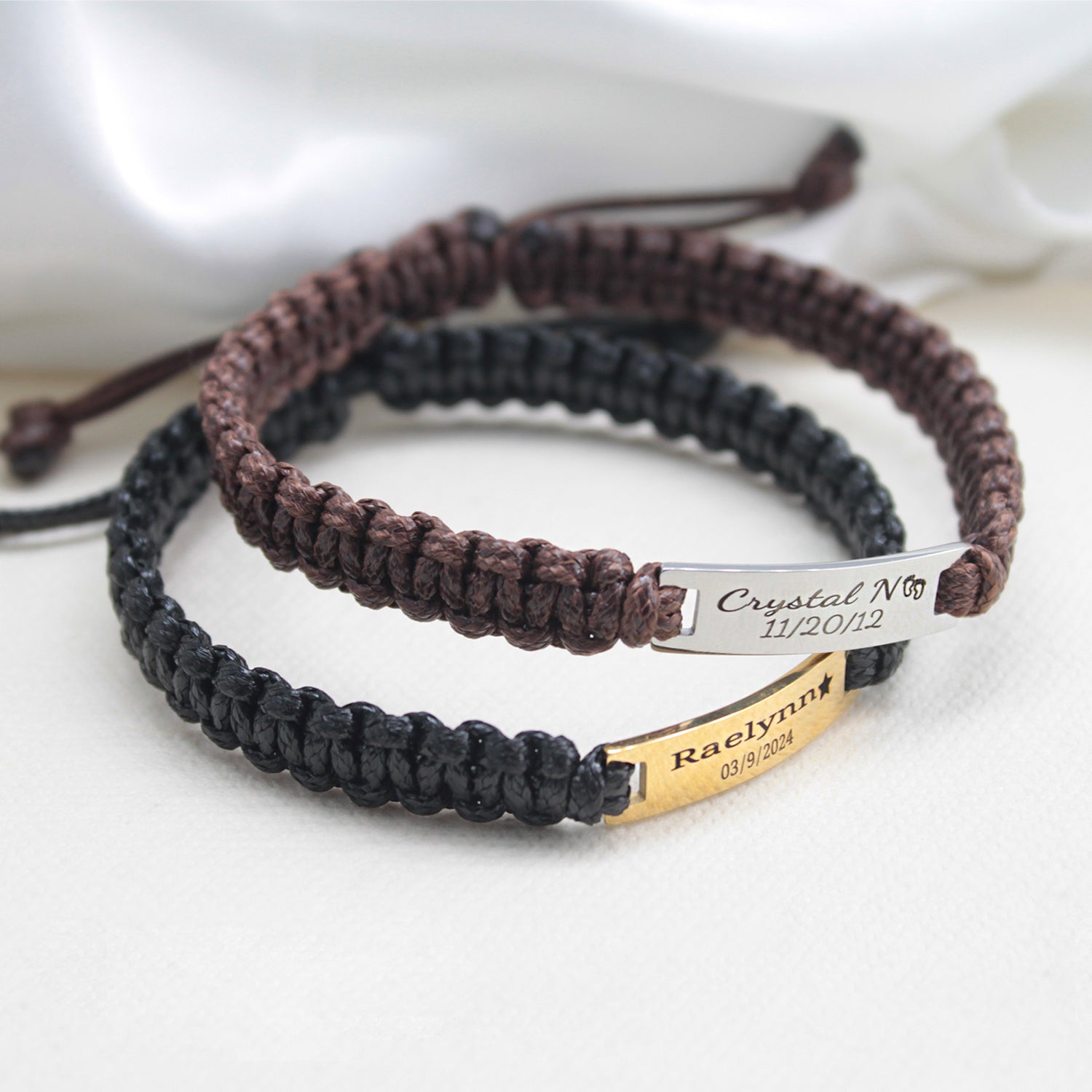 Personalized Men’s Leather Braided Bracelet – Engraved Stainless Steel Plate