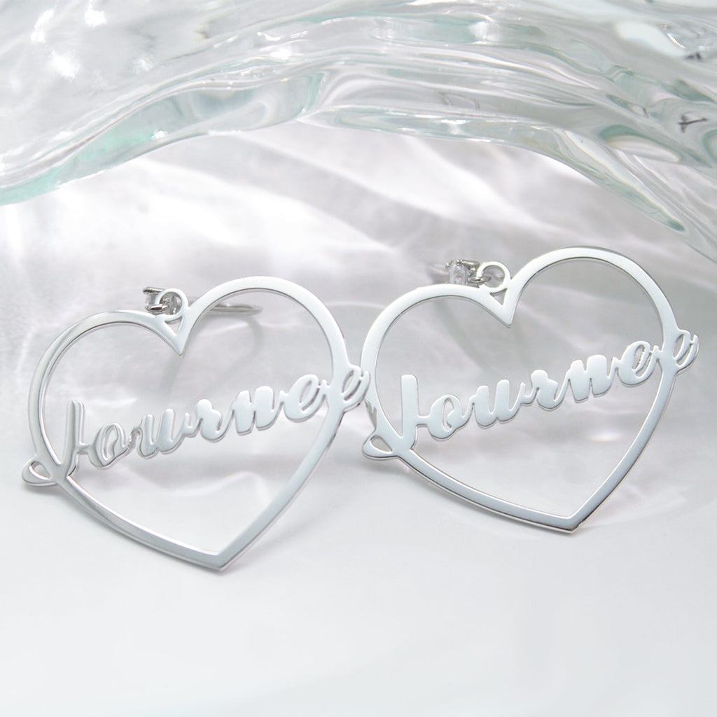 Heart of Self-Love: Personalized Name Hollow Heart Earrings with Diamond Accents – Wear Your Worth Daily