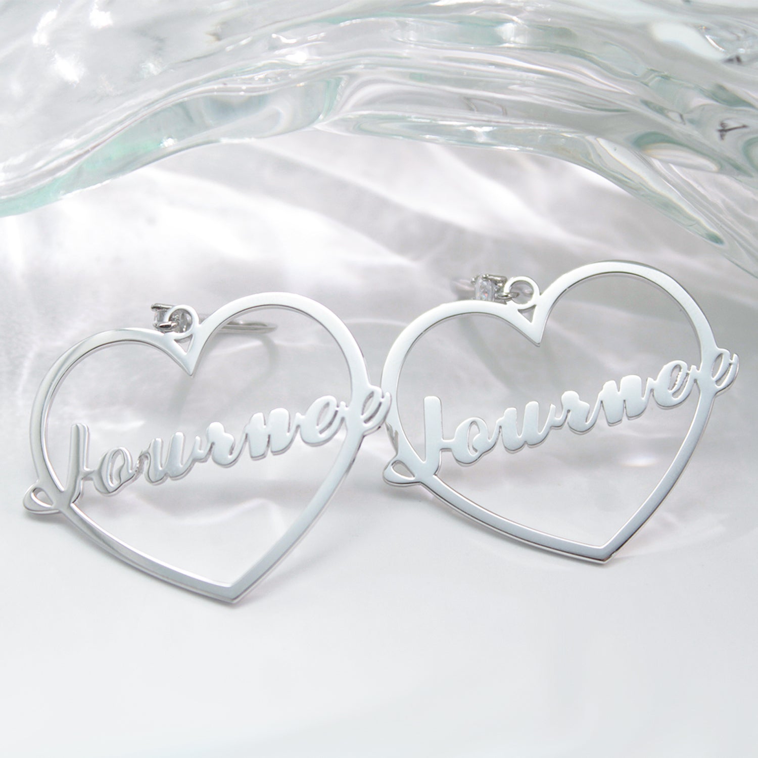 Heart of Self-Love: Personalized Name Hollow Heart Earrings with Diamond Accents – Wear Your Worth Daily