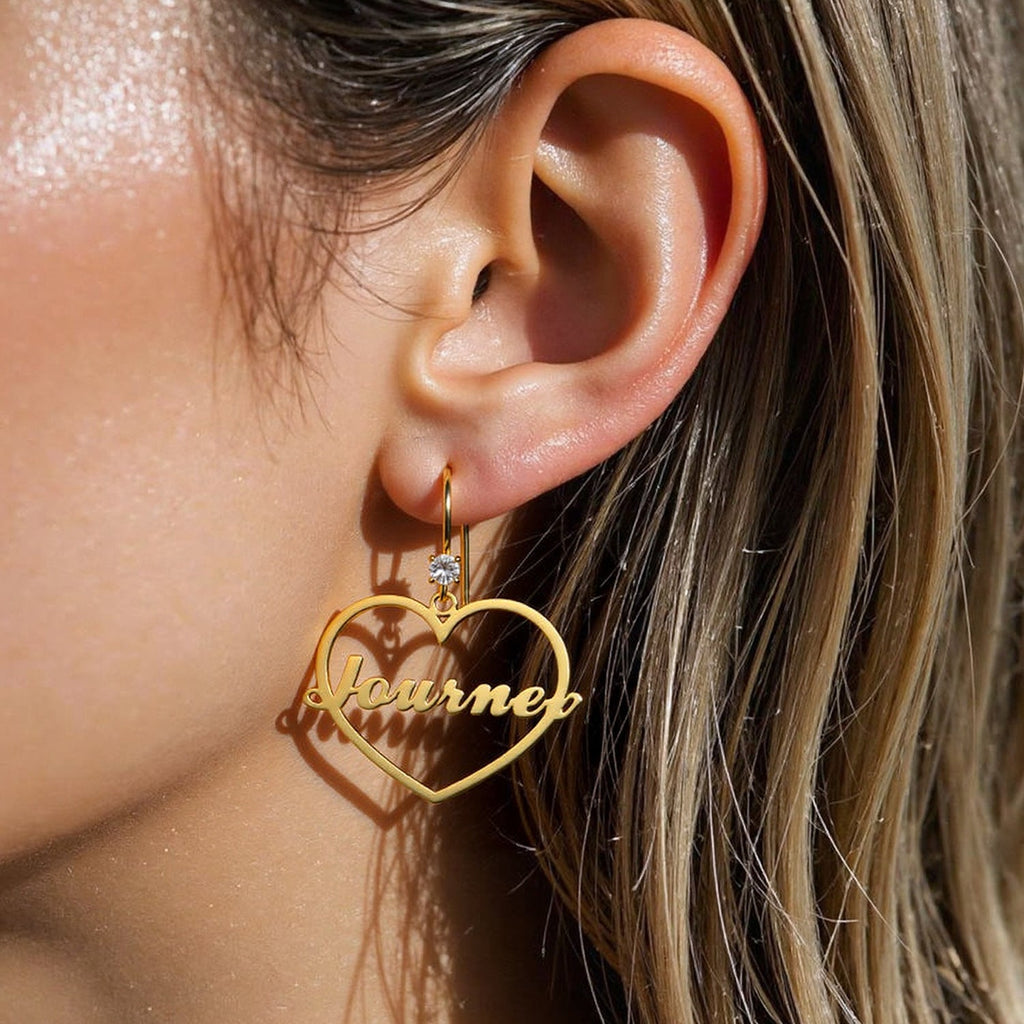 Heart of Self-Love: Personalized Name Hollow Heart Earrings with Diamond Accents – Wear Your Worth Daily