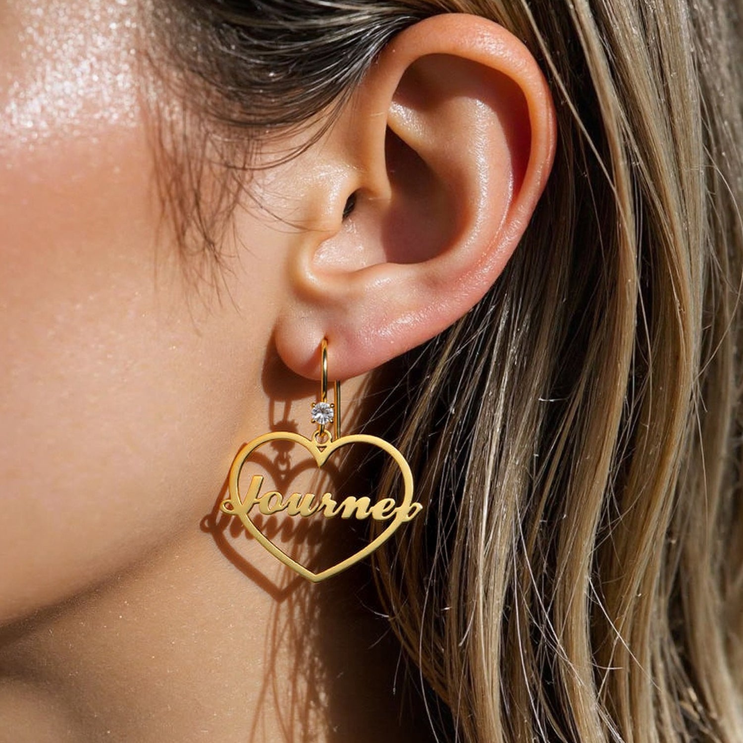Heart of Self-Love: Personalized Name Hollow Heart Earrings with Diamond Accents – Wear Your Worth Daily