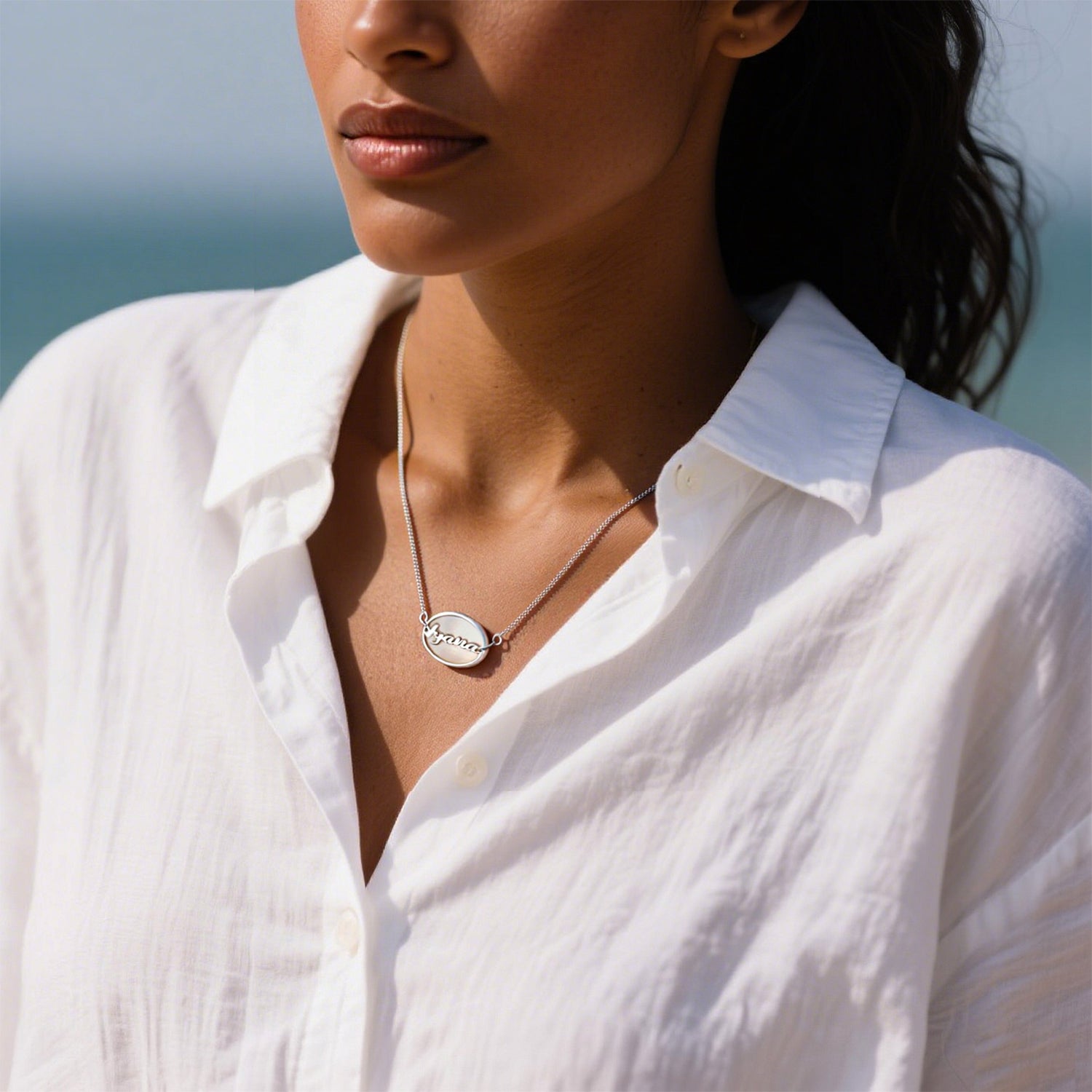 Personalized Oval Shell Name Necklace
