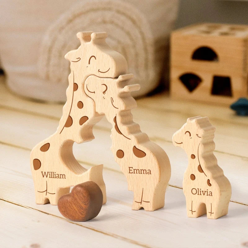 Personalized Family Giraffes Puzzle – Custom Wooden Name Puzzle for Families