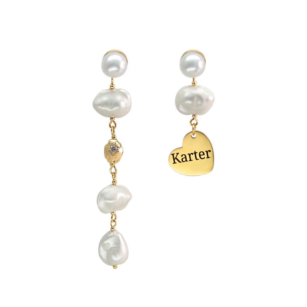 Custom Name Titanium Steel Disc Baroque Pearl Drop Earrings – Wear Your Story with Elegance