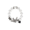 Halloween Gothic Butterfly Custom Name Bracelet – White Crystal Beads & Engraved Gunmetal Butterflies
