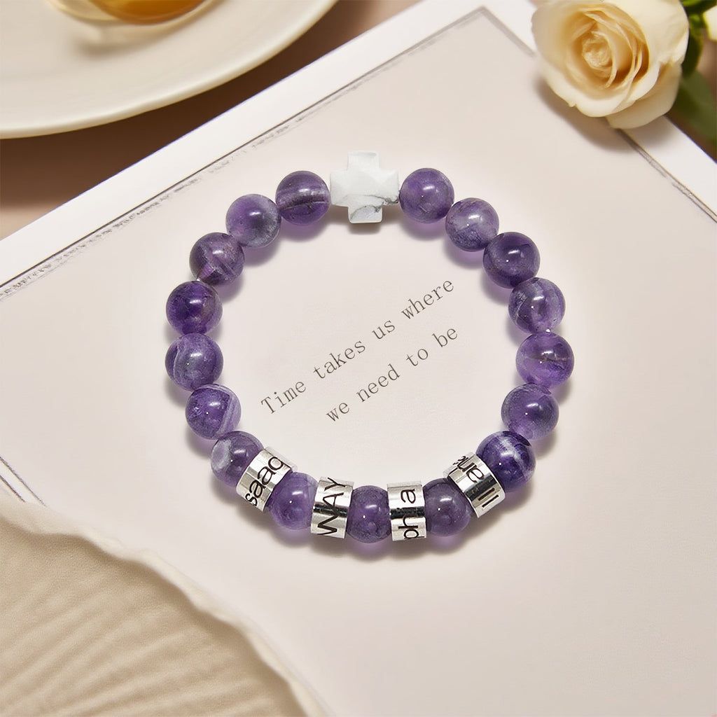 Custom Name Cross-Shaped Gemstone Bracelet 20cm - Daily Wear & Keepsake Gift