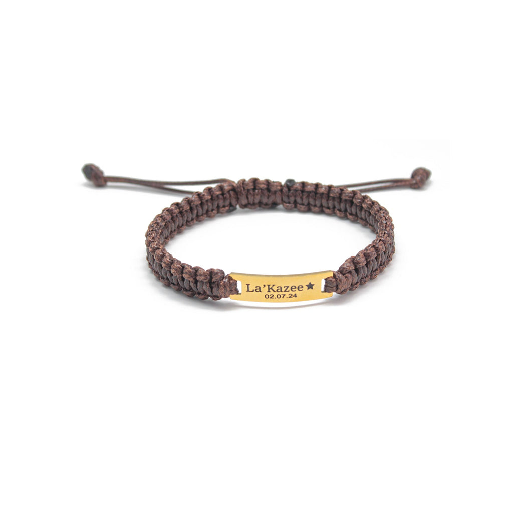 Personalized Men’s Leather Braided Bracelet – Engraved Stainless Steel Plate