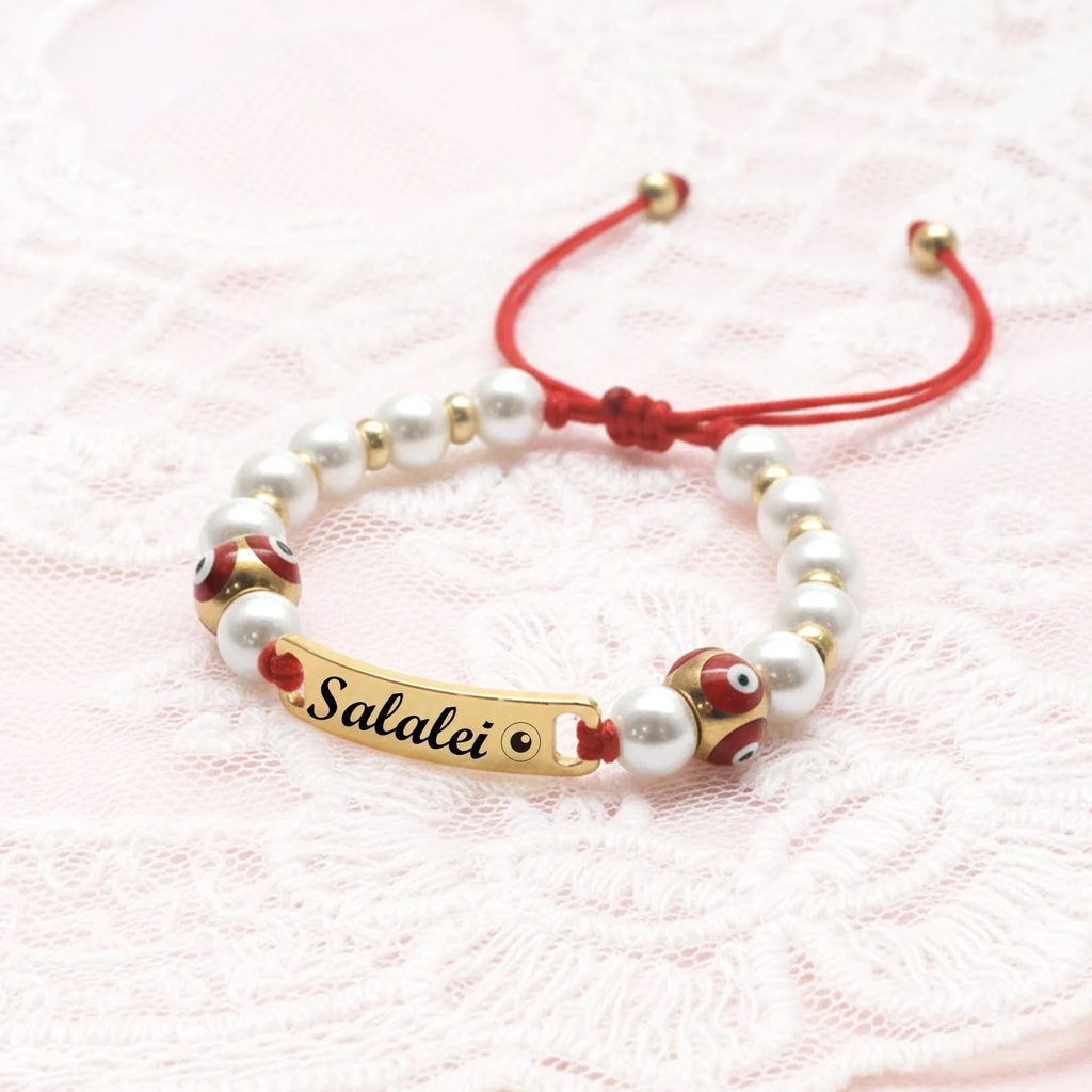 Personalized Evil Eye Baby Bracelet – Custom Handwoven Birth Keepsake for Newborns & Infants