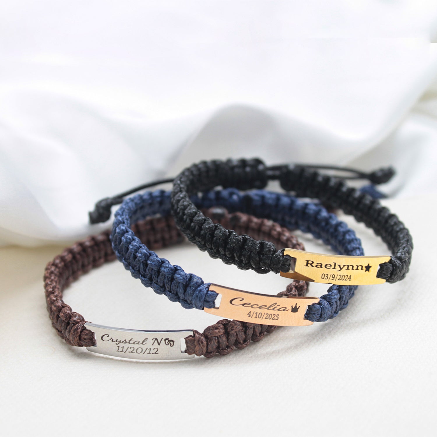 Personalized Men’s Leather Braided Bracelet – Engraved Stainless Steel Plate
