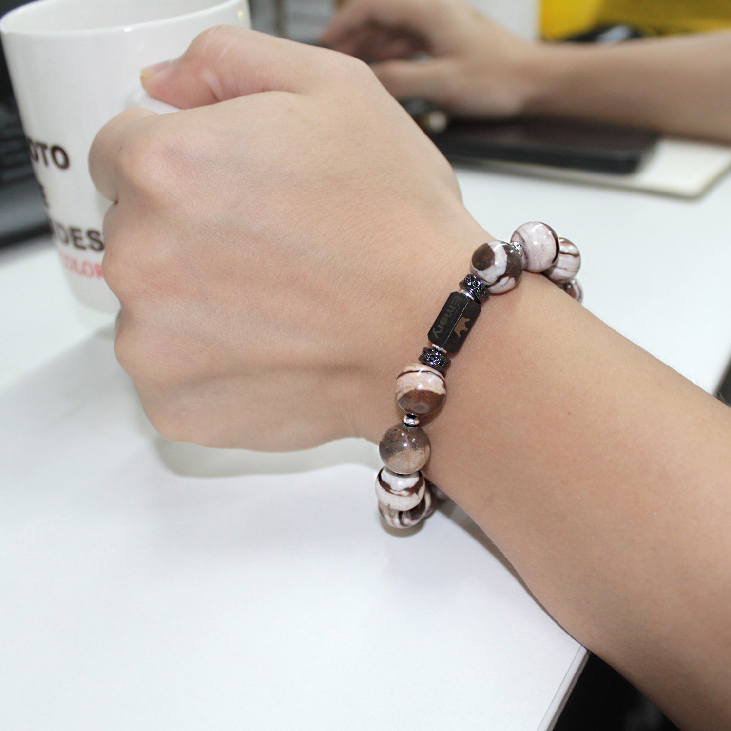 Personalized Name Engraved Natural Stone Bracelet with Zircon | Adjustable Beaded Couple Jewelry Gift for Him & Her