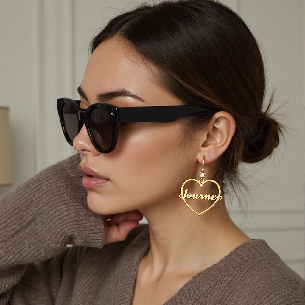 Heart of Self-Love: Personalized Name Hollow Heart Earrings with Diamond Accents – Wear Your Worth Daily
