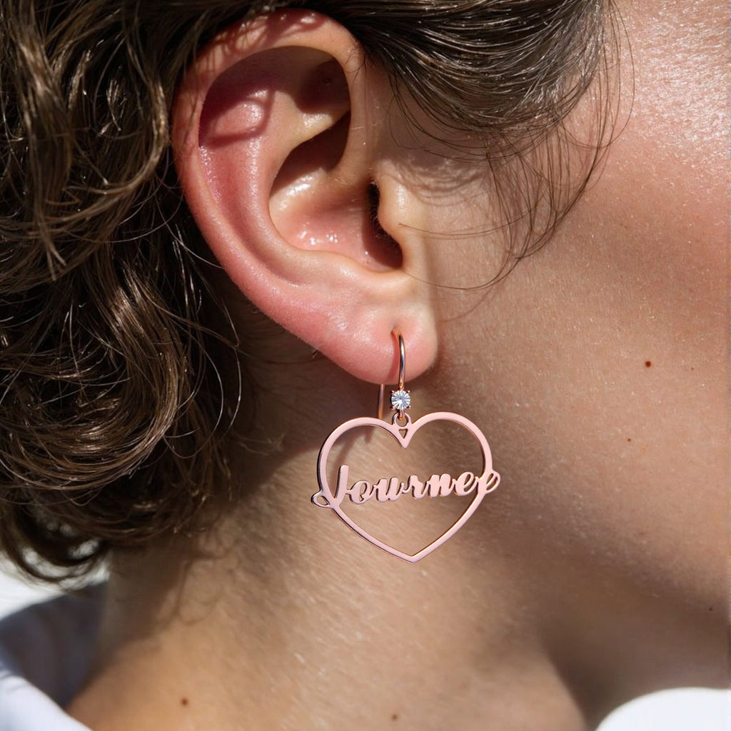 Heart of Self-Love: Personalized Name Hollow Heart Earrings with Diamond Accents – Wear Your Worth Daily