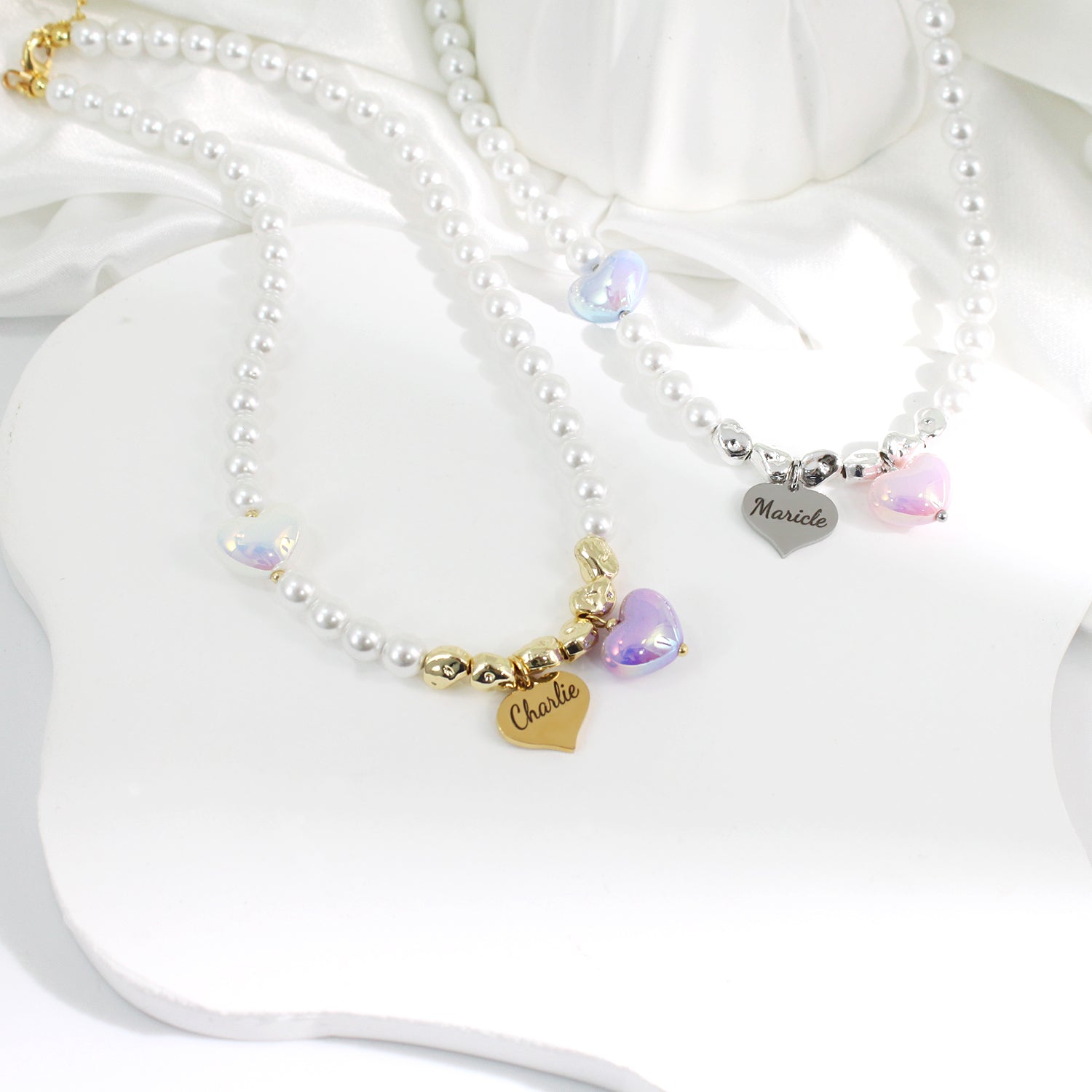 Personalized Heart Pearl Necklace – Custom Birthday Gift