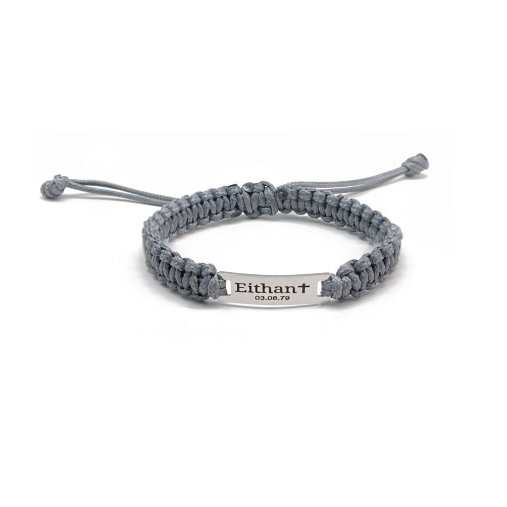 Personalized Men’s Leather Braided Bracelet – Engraved Stainless Steel Plate