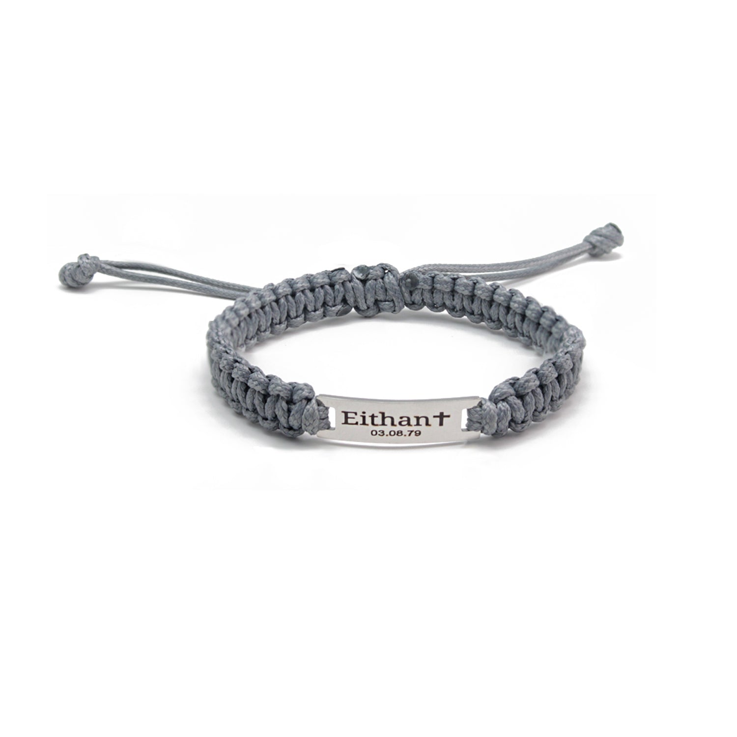 Personalized Men’s Leather Braided Bracelet – Engraved Stainless Steel Plate