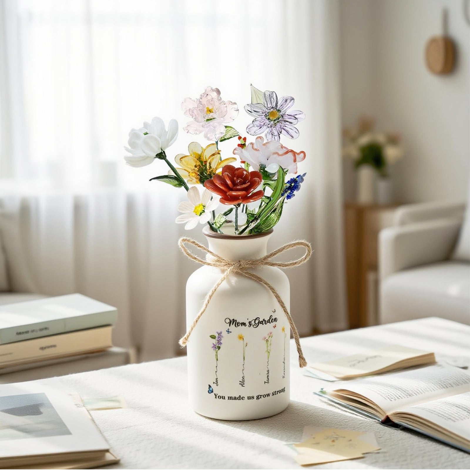 Personalized Granny's Garden Birth Flower Vase With Name – Heartfelt Gift for Mother's Day & Retirement