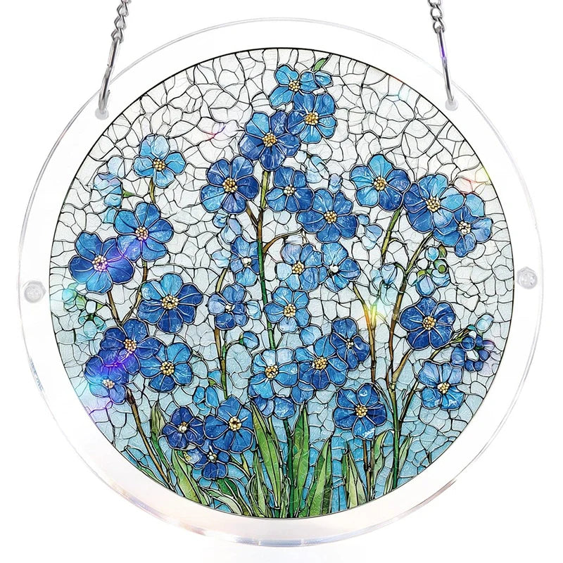 Acrylic Jigsaw Puzzle Suncatcher – Azure Bloom Whisper Window Decor
