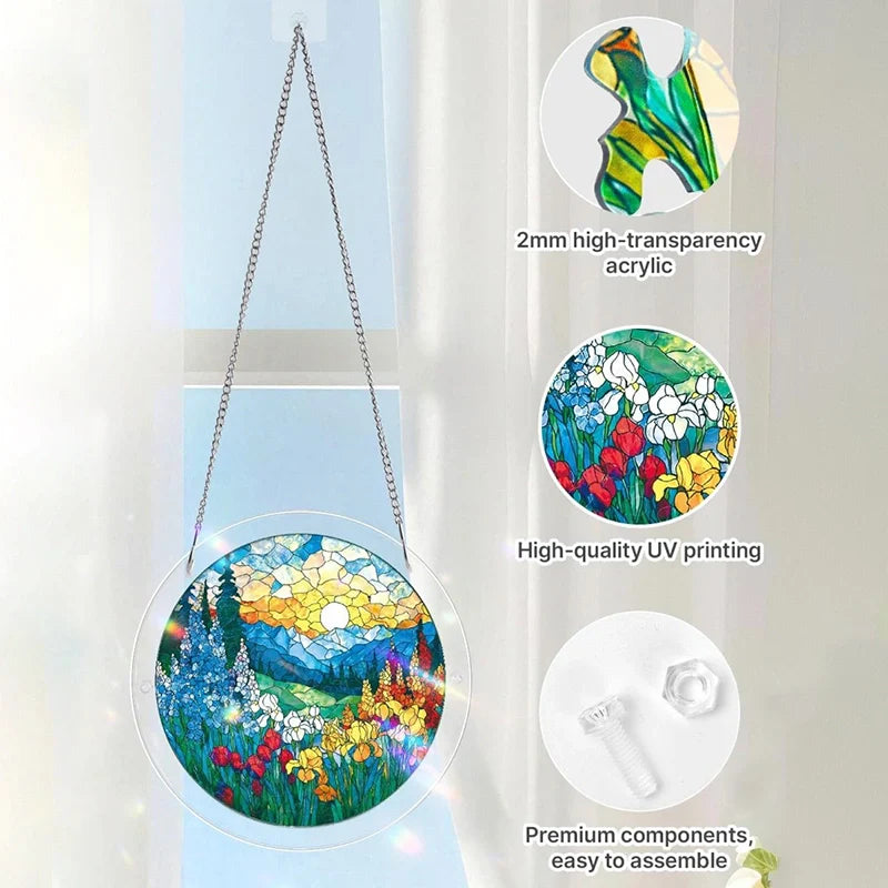 Acrylic Jigsaw Puzzle Suncatcher – Dawn Blossom Sea Window Art Decor