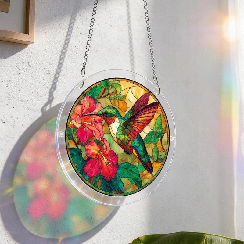 Acrylic Jigsaw Puzzle Suncatcher – Emerald Flame Hummingbird Window Decor