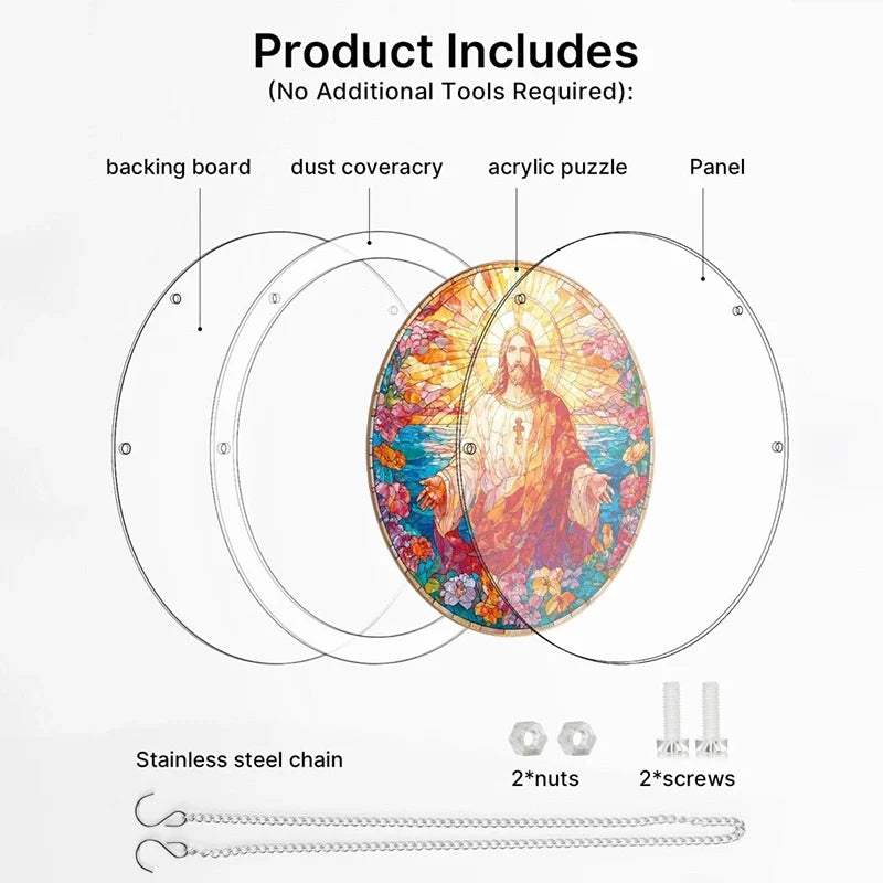 Acrylic Jigsaw Puzzle Suncatcher – Holy Light of Jesus Window Decor