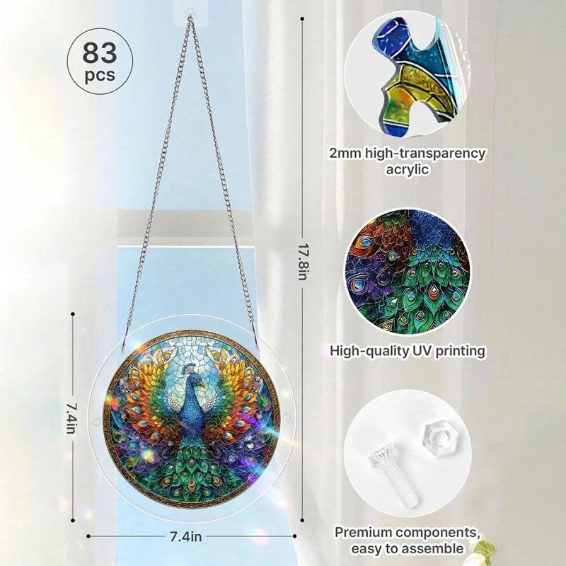 Acrylic Jigsaw Puzzle Suncatcher – Peacock of Radiance Window Decor