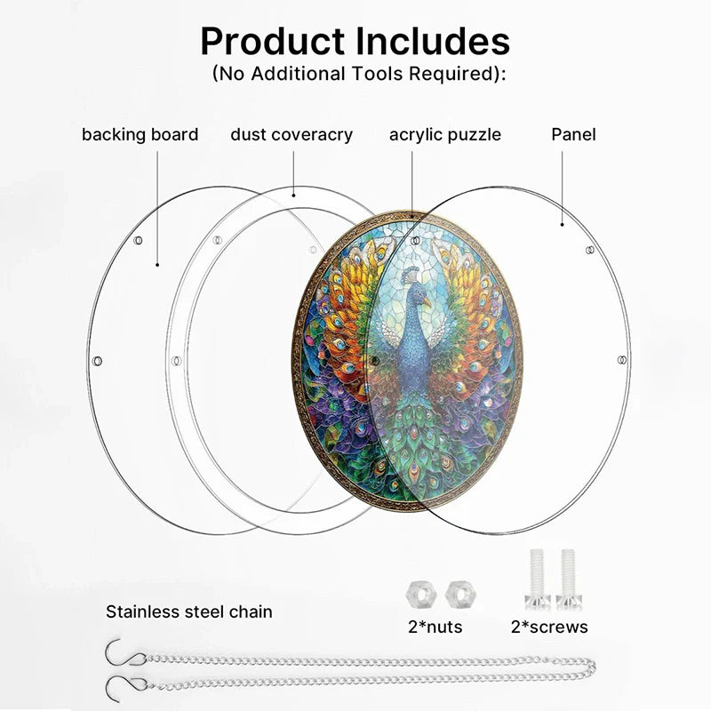 Acrylic Jigsaw Puzzle Suncatcher – Peacock of Radiance Window Decor