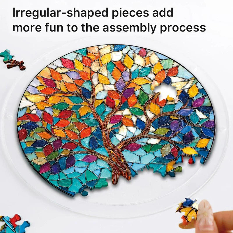 Acrylic Jigsaw Puzzle Suncatcher – Tree of Luminous Leaves Window Decor
