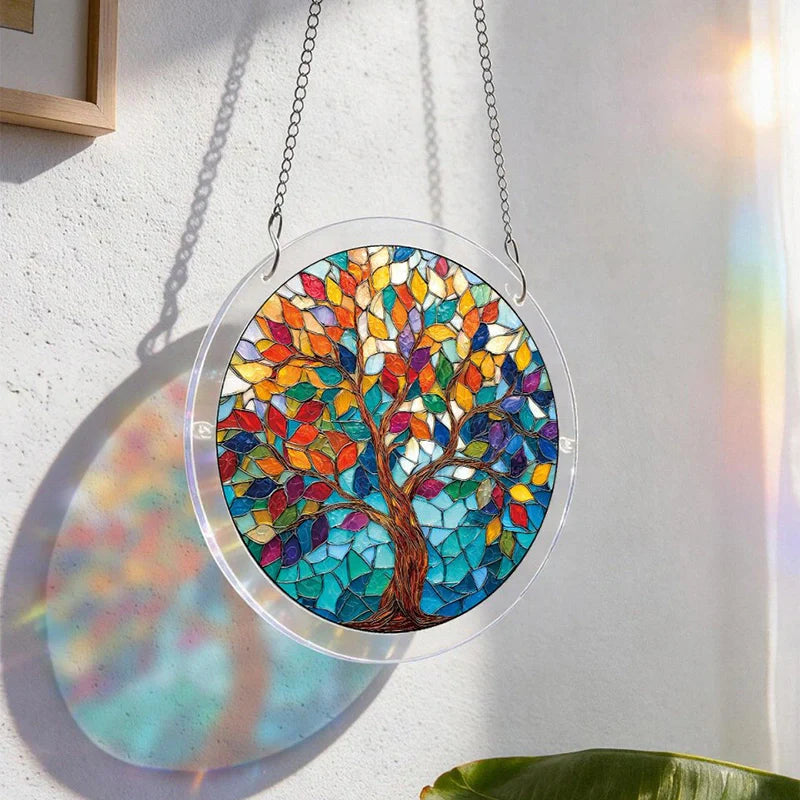 Acrylic Jigsaw Puzzle Suncatcher – Tree of Luminous Leaves Window Decor