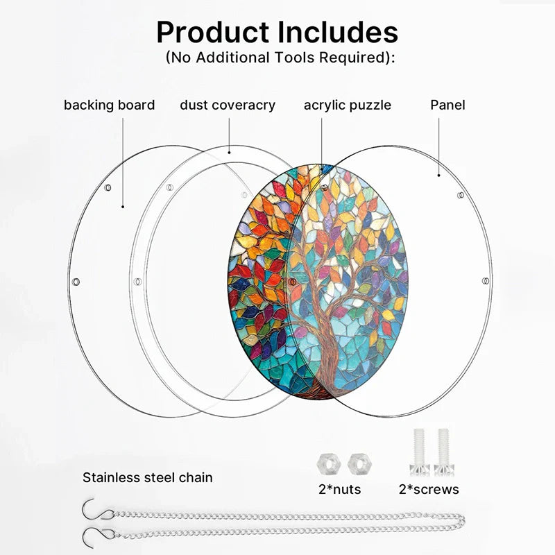 Acrylic Jigsaw Puzzle Suncatcher – Tree of Luminous Leaves Window Decor