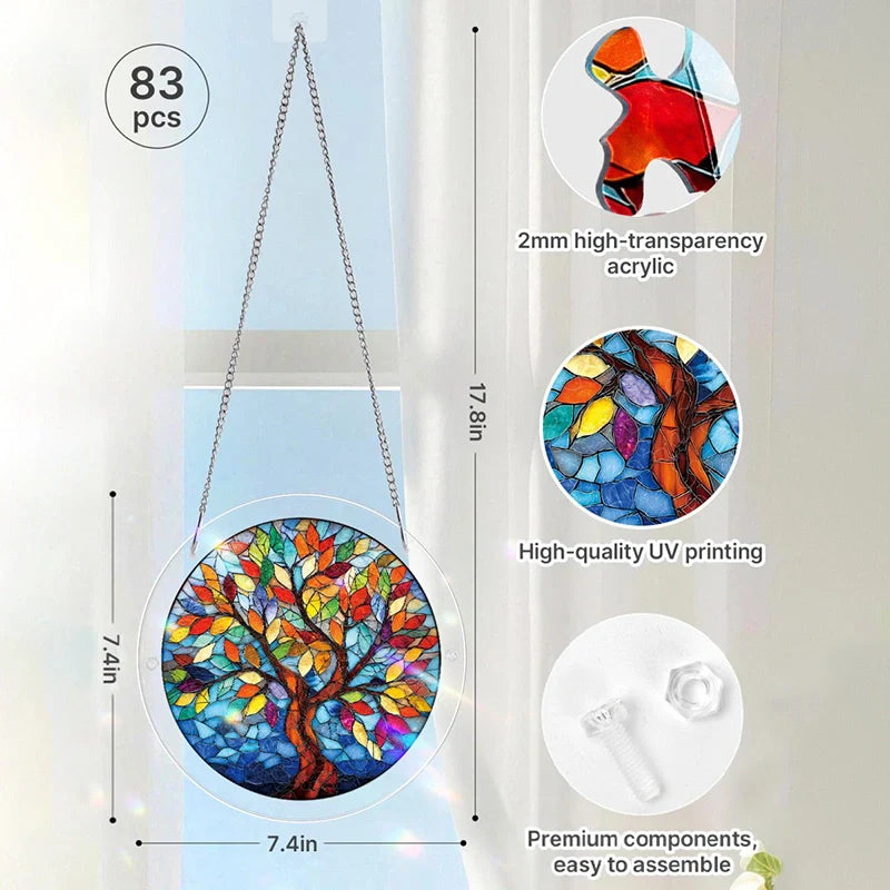 Acrylic Jigsaw Puzzle Suncatcher – Tree of Radiant Glass Window Decor