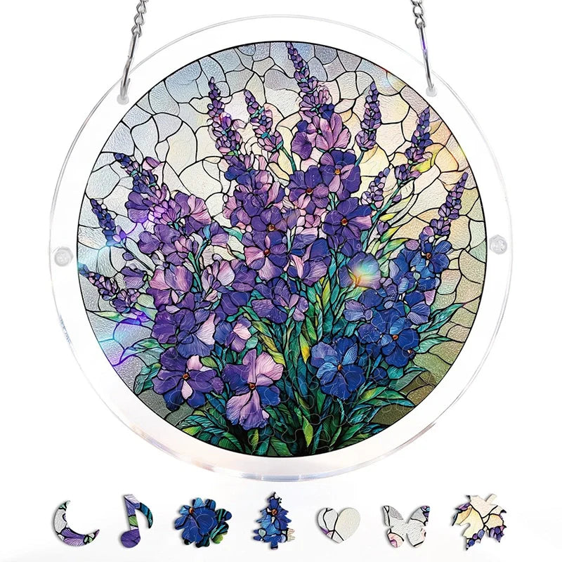 Acrylic Jigsaw Puzzle Suncatcher – Violet Garden Grace Window Decor