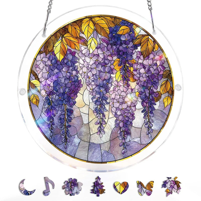 Acrylic Jigsaw Puzzle Suncatcher – Wisteria in Glasslight Window Decor