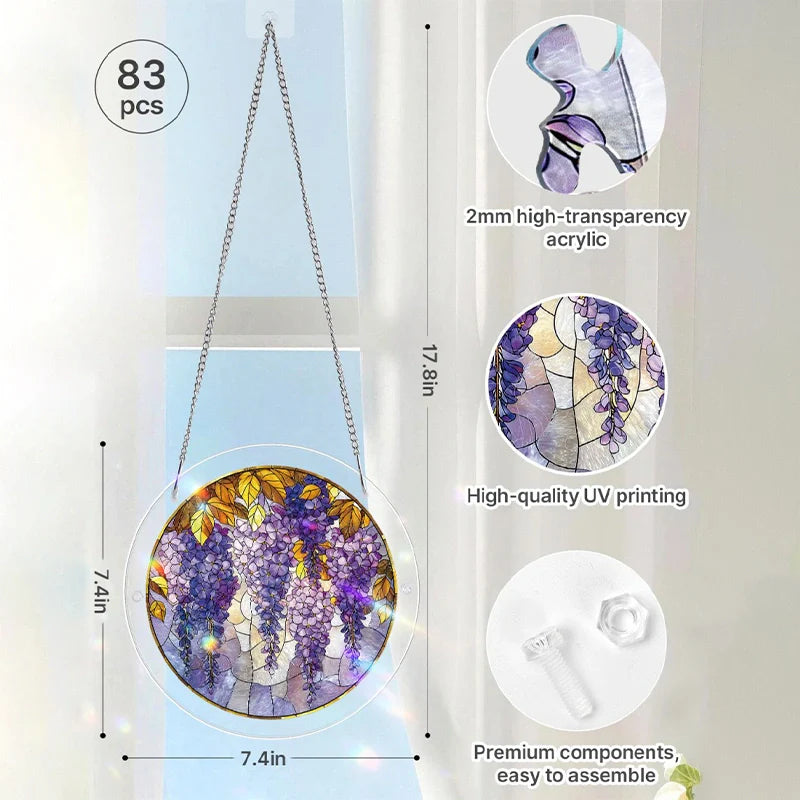 Acrylic Jigsaw Puzzle Suncatcher – Wisteria in Glasslight Window Decor