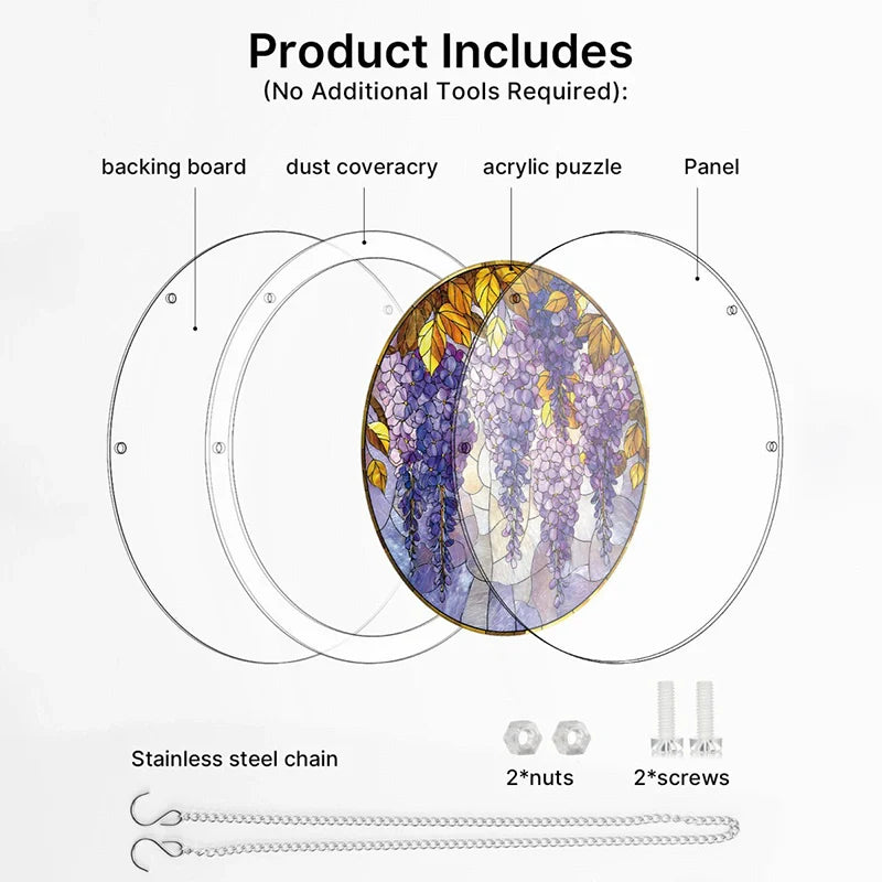Acrylic Jigsaw Puzzle Suncatcher – Wisteria in Glasslight Window Decor