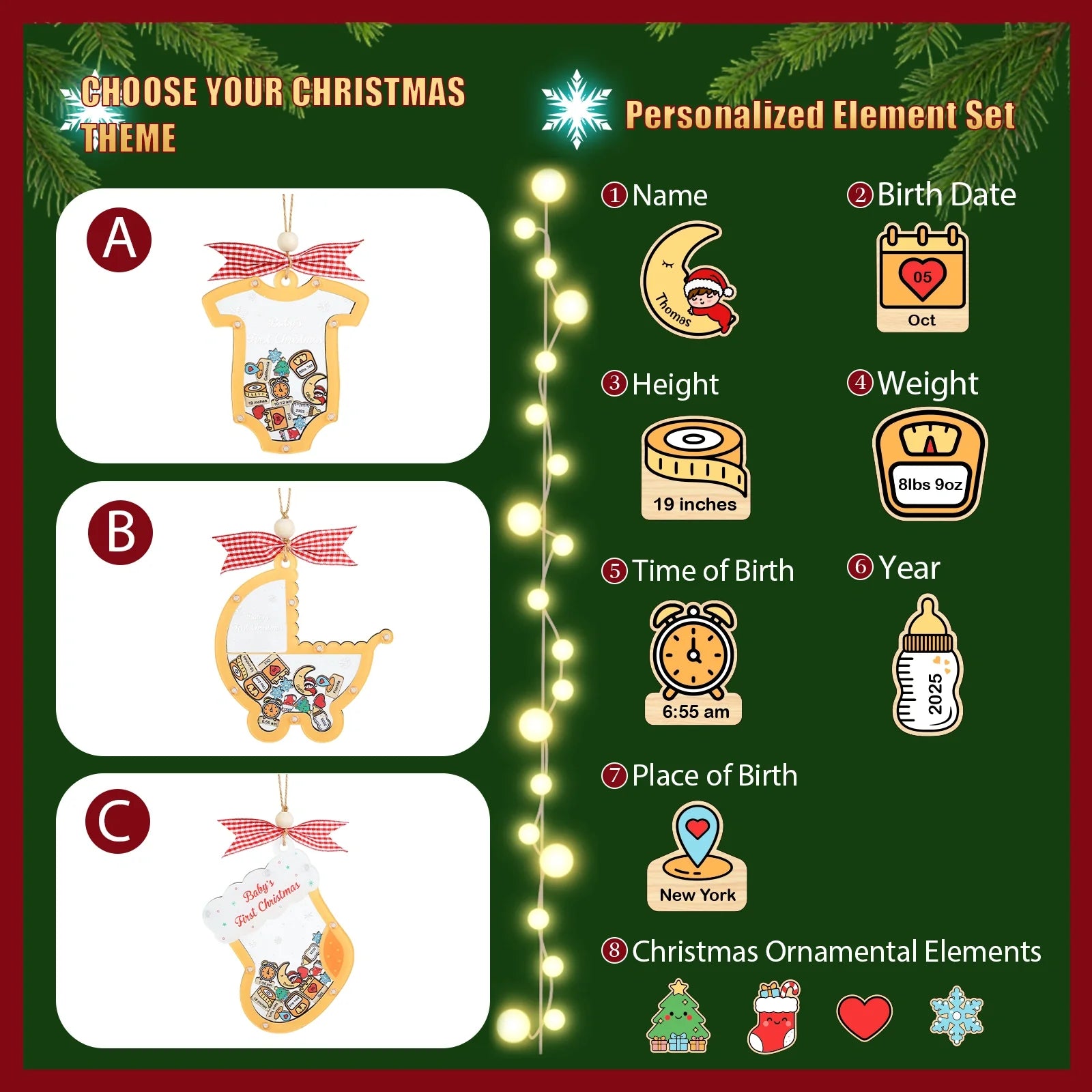 Personalized Baby’s First Christmas 2025 Shake Ornament