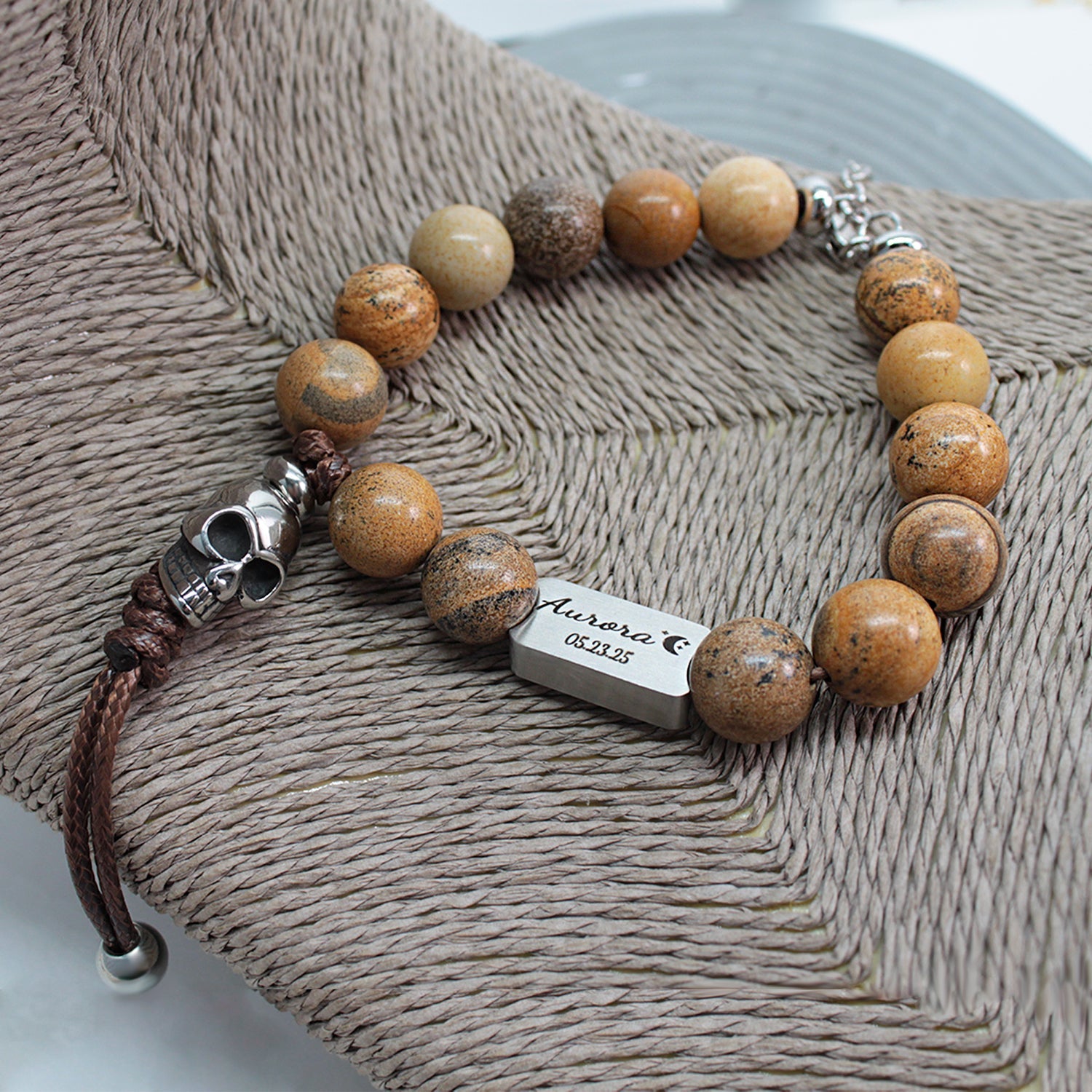 Punk Skull Men’s Bracelet – Natural Stone Biker Jewelry | Harley Rider Gift