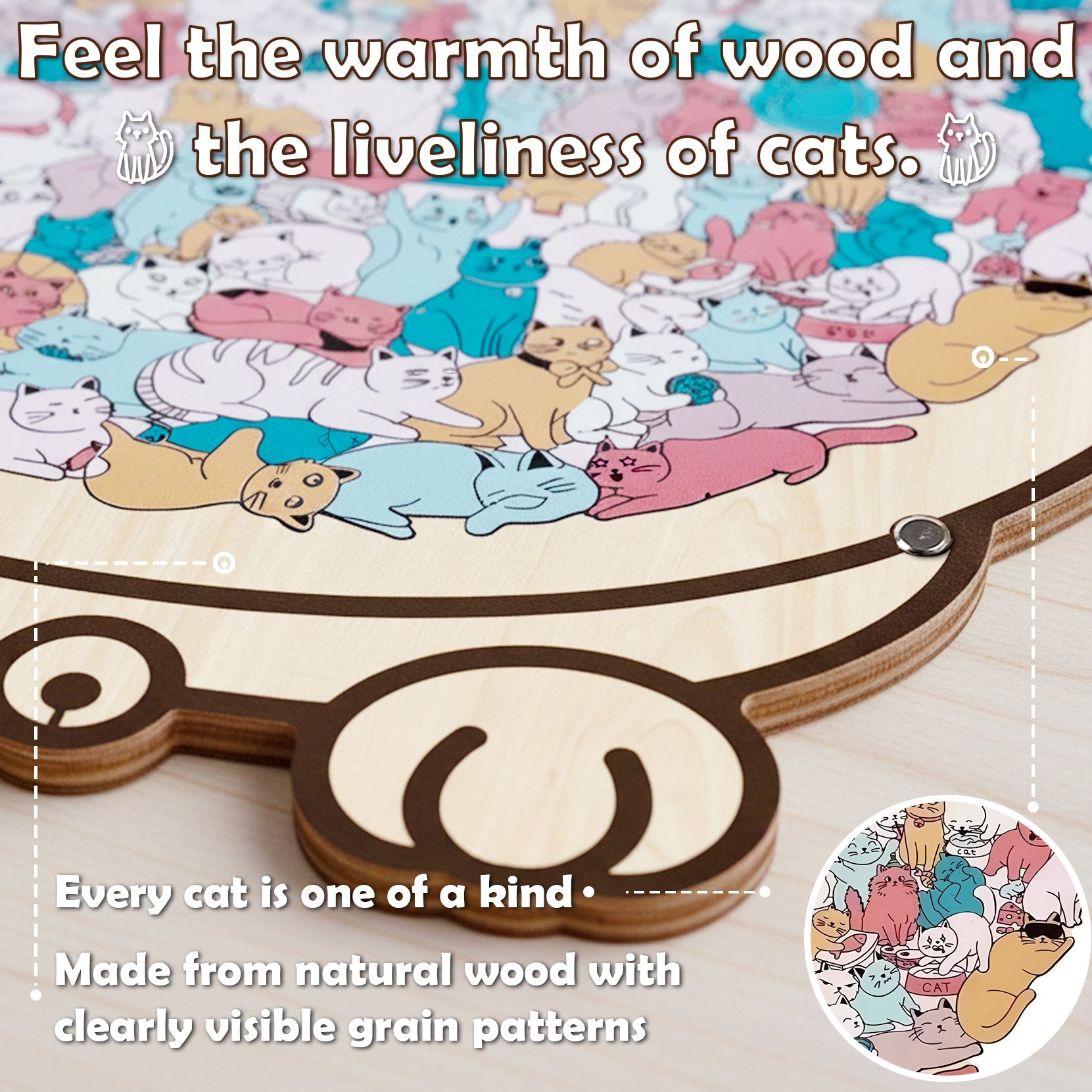 Cat-Shaped Wooden Puzzle - Unique Irregular Pieces Gift for Cat Lovers