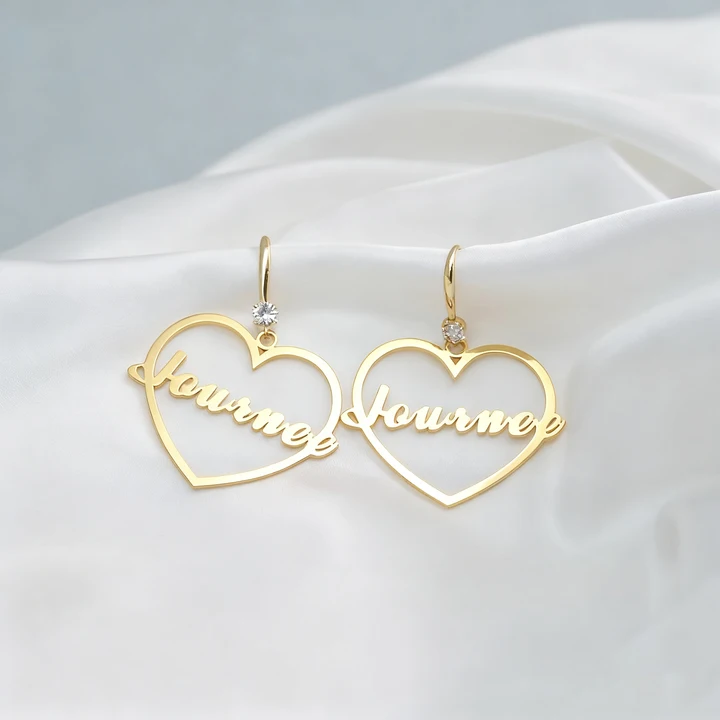Heart of Self-Love: Personalized Name Hollow Heart Earrings with Diamond Accents – Wear Your Worth Daily