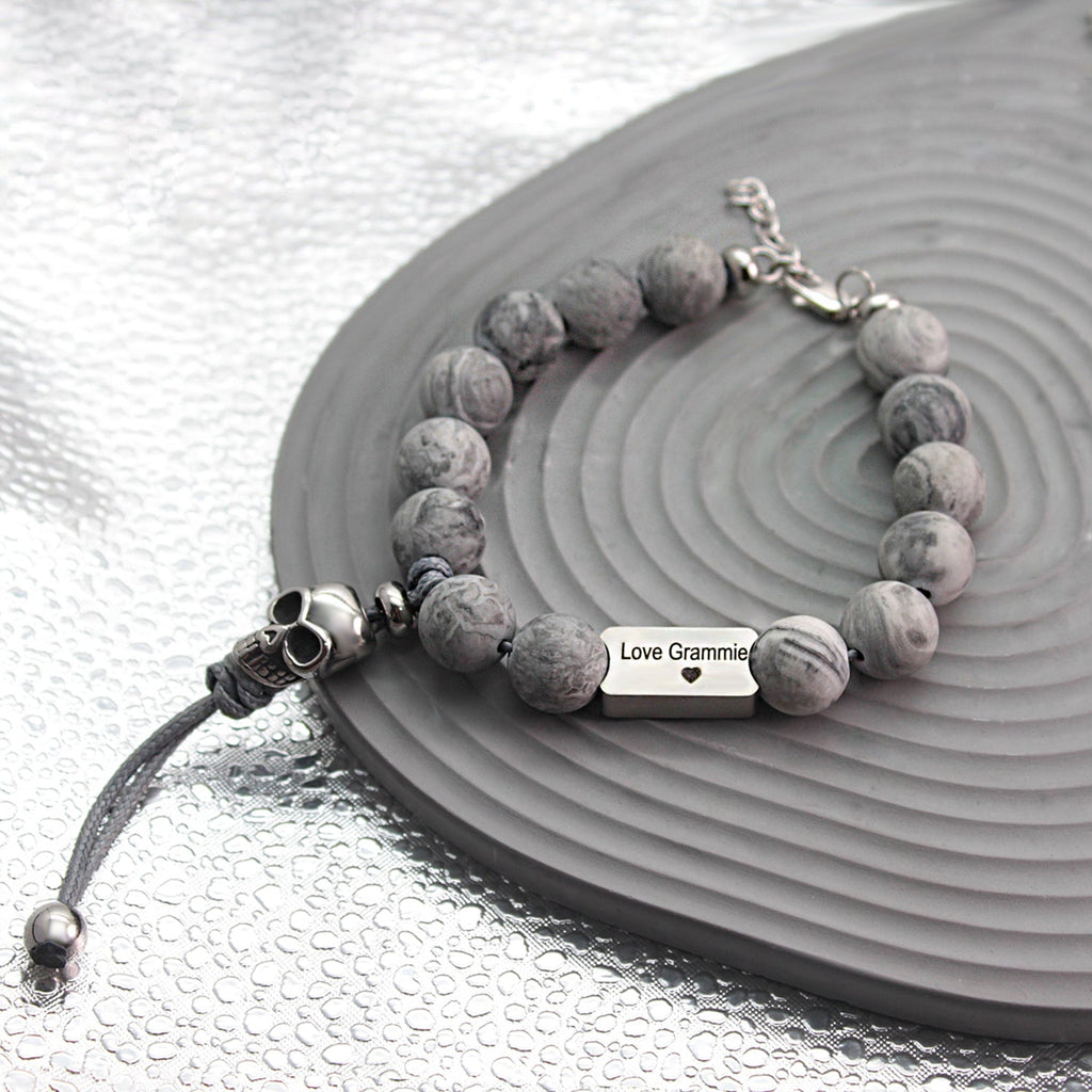 Punk Skull Men’s Bracelet – Natural Stone Biker Jewelry | Harley Rider Gift