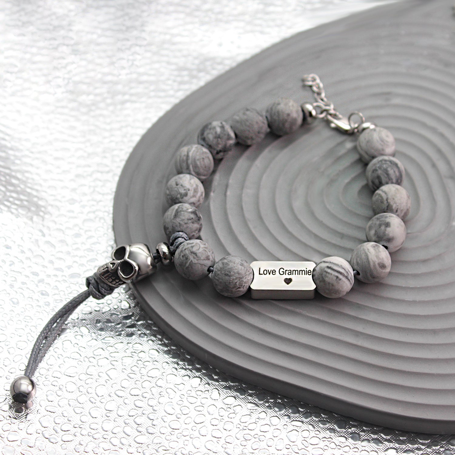 Punk Skull Men’s Bracelet – Natural Stone Biker Jewelry | Harley Rider Gift
