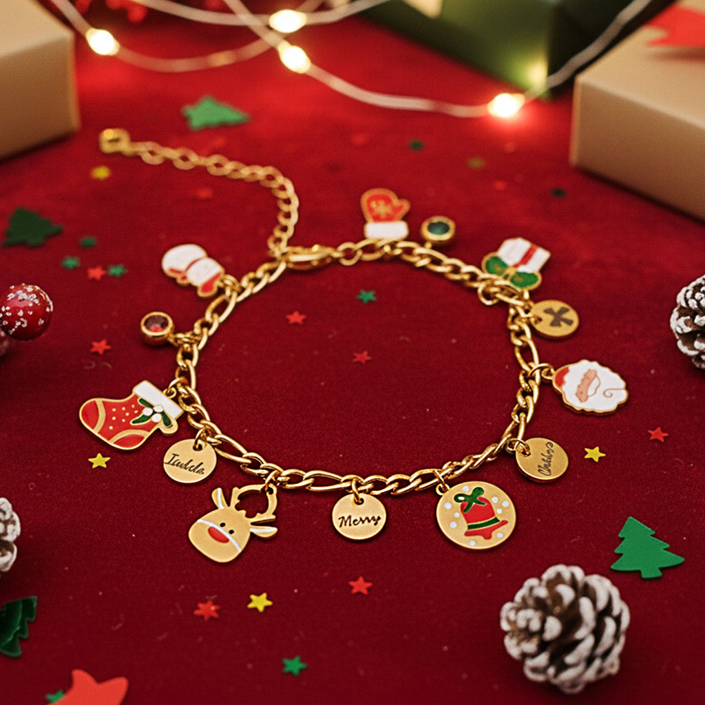 Christmas Parent-Child Bracelet & Necklace Set – Custom Titanium Steel Jewelry for Families