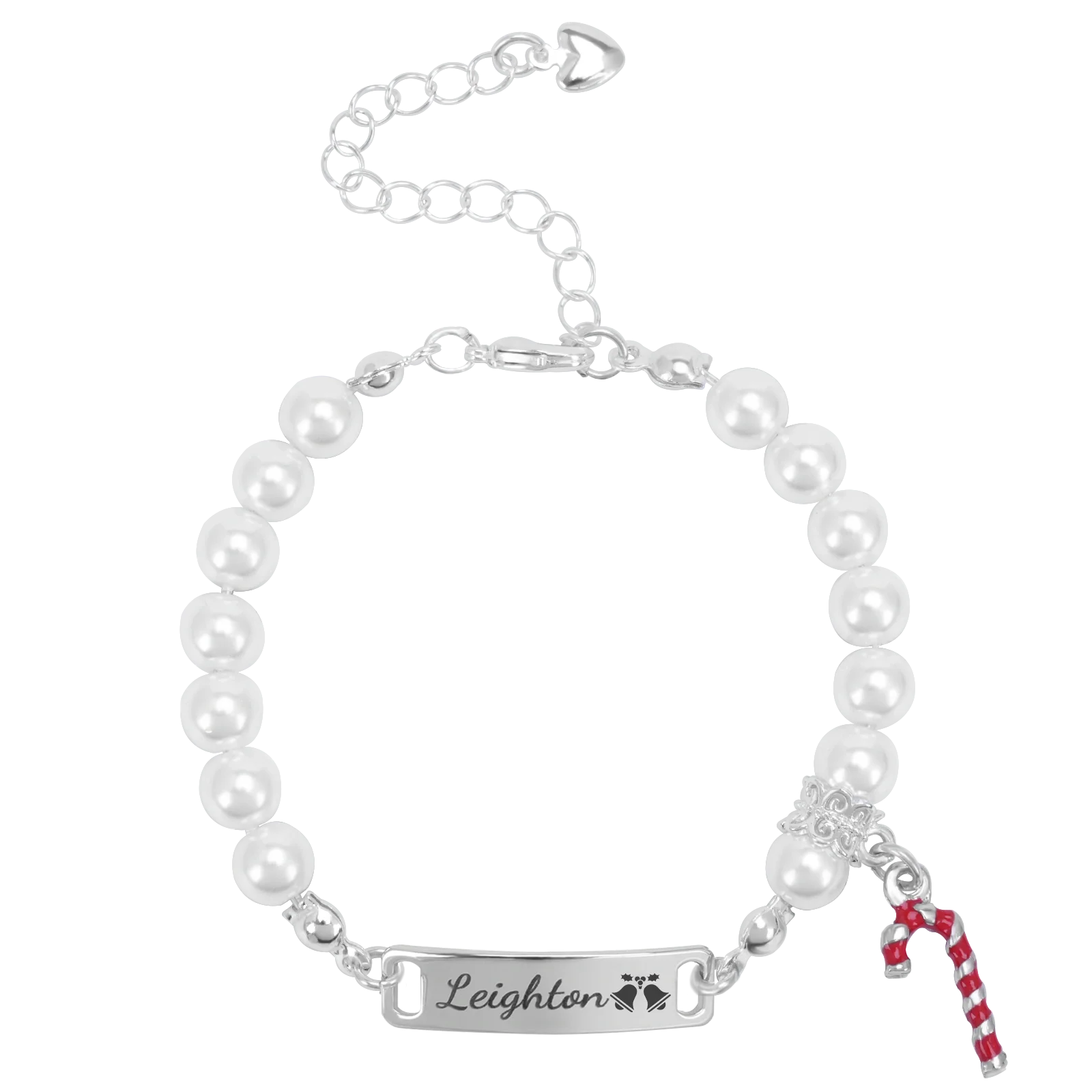 Custom Candy Cane Pearl Bracelet – Adjustable Christmas Gift