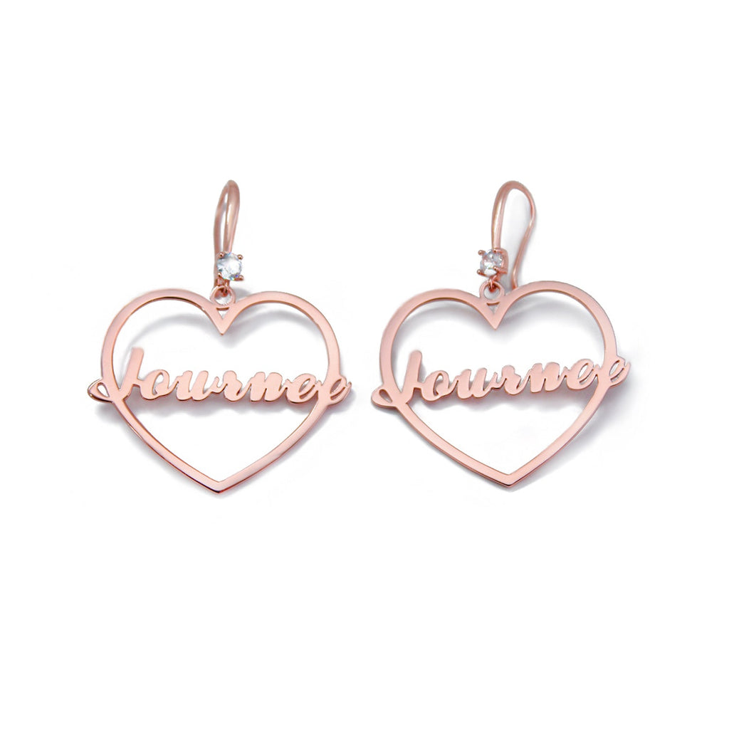 Heart of Self-Love: Personalized Name Hollow Heart Earrings with Diamond Accents – Wear Your Worth Daily