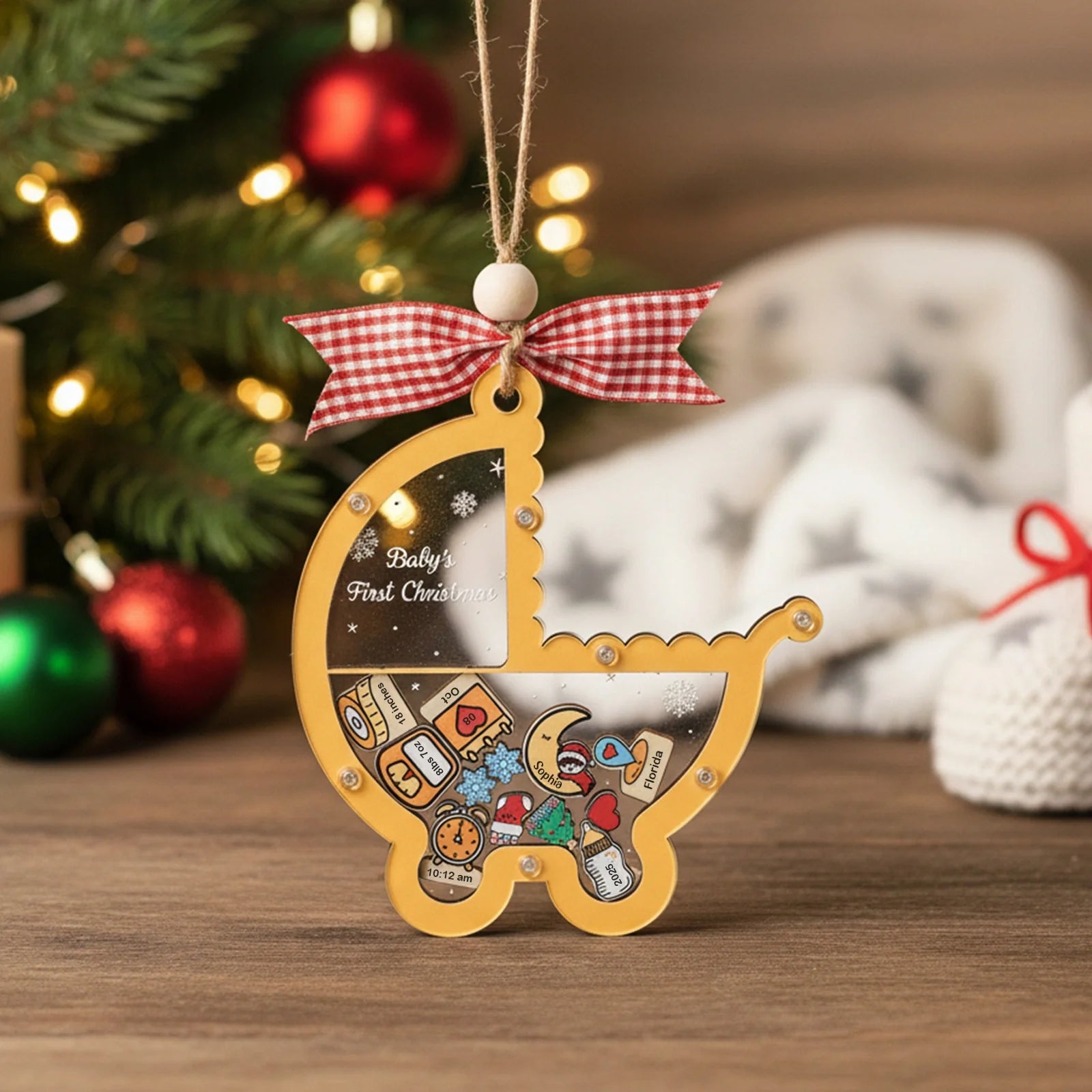 Personalized Baby’s First Christmas 2025 Shake Ornament