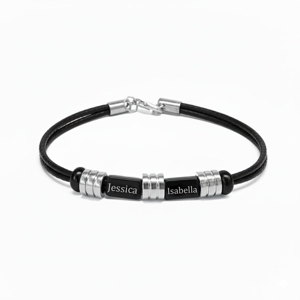 Men’s Personalized Braided Leather Name Bracelet – Custom Titanium Steel Engraved ID Wristband, Stylish Gift for Him