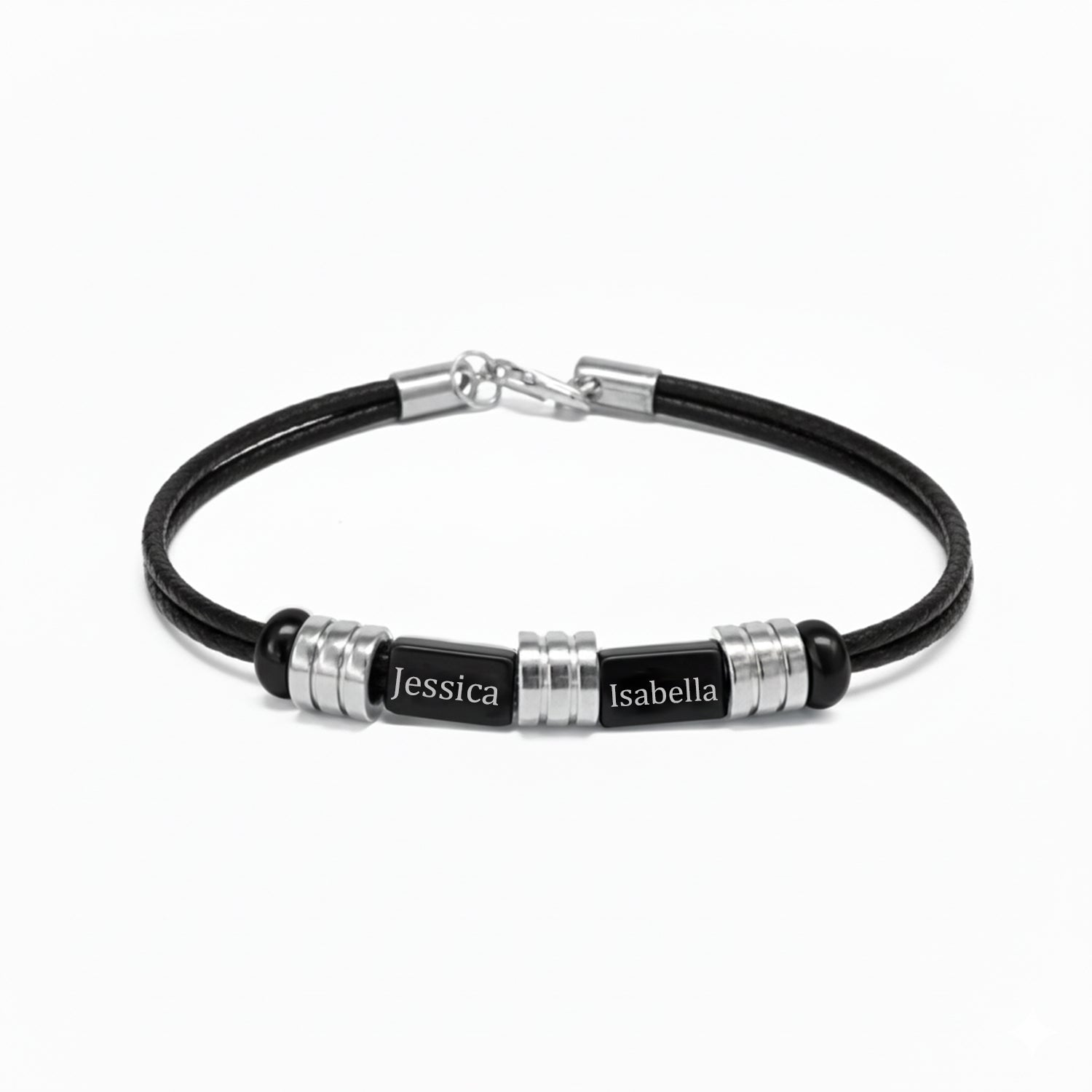 Men’s Personalized Braided Leather Name Bracelet – Custom Titanium Steel Engraved ID Wristband, Stylish Gift for Him