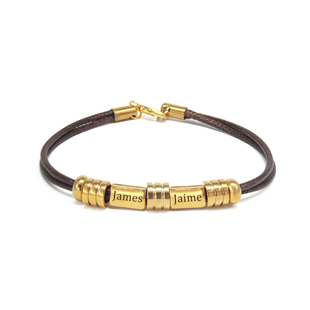 Men’s Personalized Braided Leather Name Bracelet – Custom Titanium Steel Engraved ID Wristband, Stylish Gift for Him