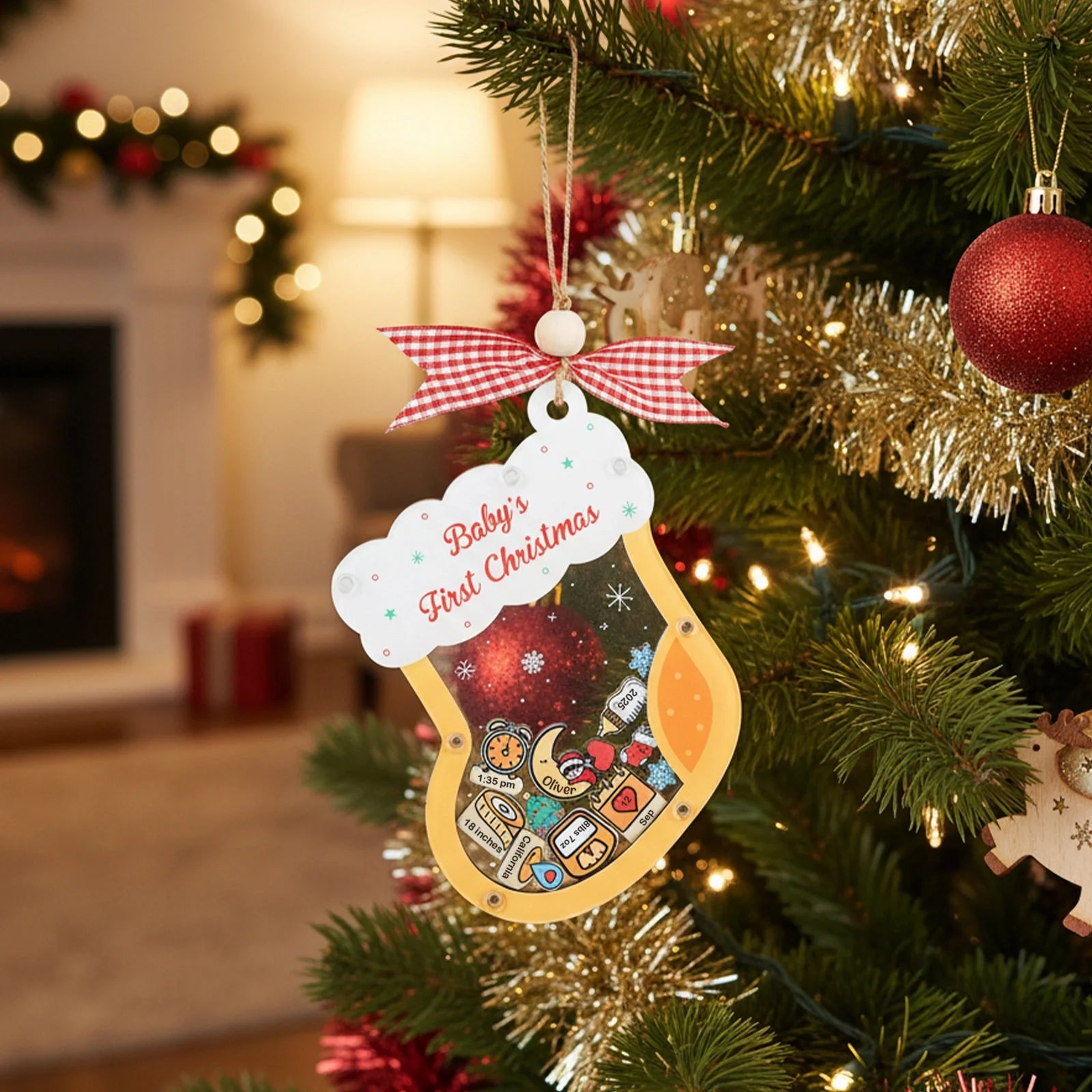 Personalized Baby’s First Christmas 2025 Shake Ornament